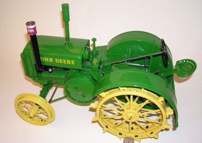 The finished scale model John Deere tractor.
