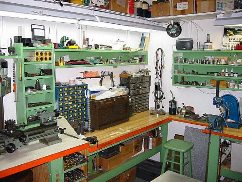 An overall view of Jerry’s compact 10’ x 14’ shop. 