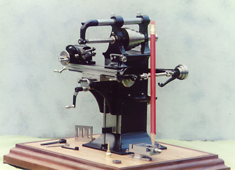 Al’s miniature Brown & Sharpe horizontal mill sits on a pedestal.