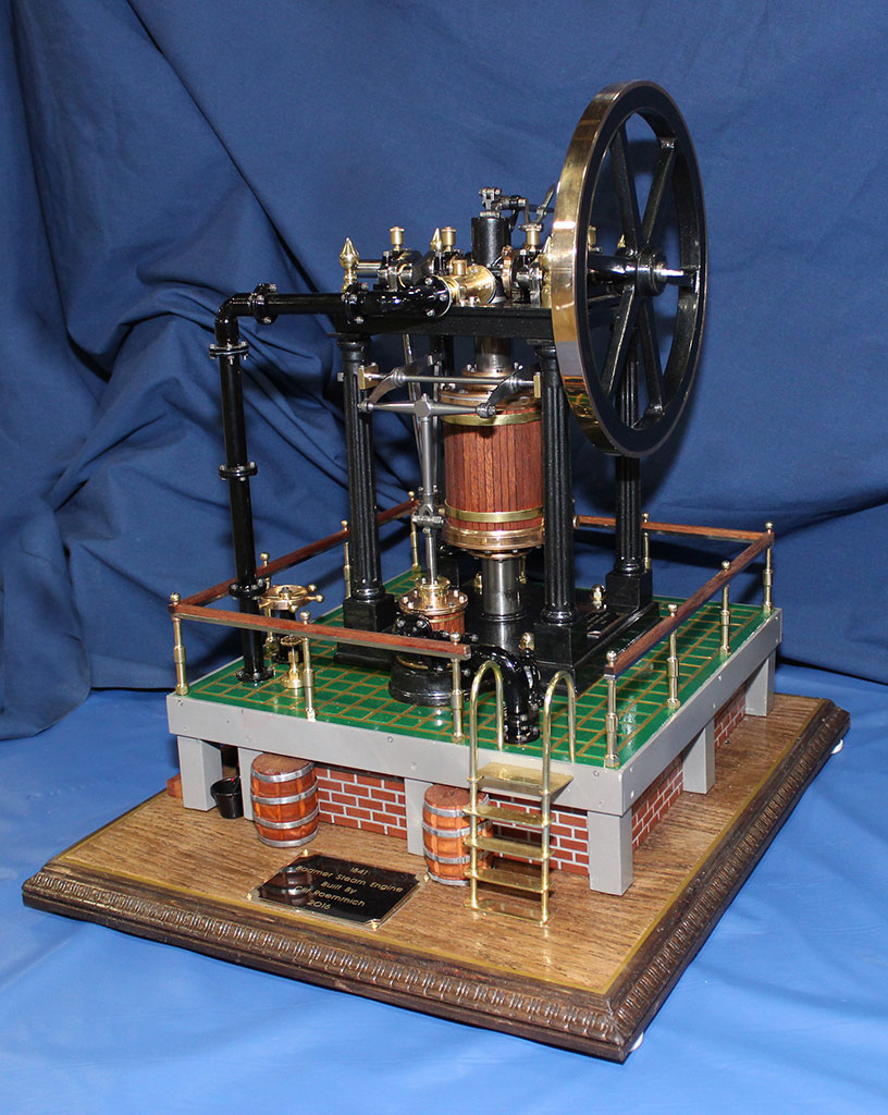 A scale model 1841 Johann Bodmer sliding cylinder steam engine.