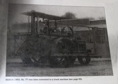 A black and white photo of an original Holt steam tractor.