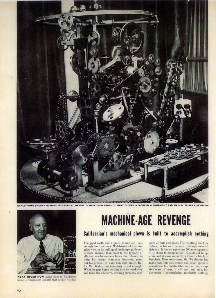 Mr. Wahlstrom and his machine featured in a Life magazine article.