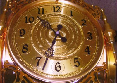 A close-up of the main clock clock face.