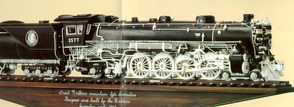 Mooney's Great Northern Mountain 4-8-4 locomotive carving. 