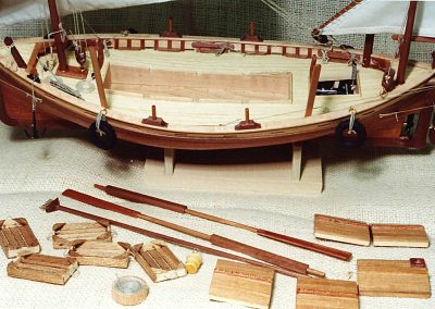 Sheridan’s scale model Viking ship under construction.