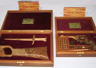 Two custom presentation cases were made for the finished Webley revolver, and the optional stock and bayonet.