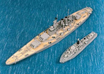 Philip’s models of USS North Carolina (left) and HMS Scorpion (right).