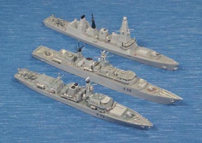From top to bottom are HMS Daring, HMS Cornwall, and HMS Portland.