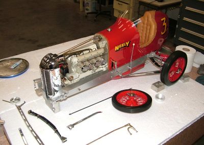 This is one of the larger cars that Will built, and it features an exposed Offenhauser 4-cylinder engine.