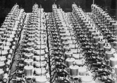 Approximately one week's production run of O.S. Type-8 engines in 1942.