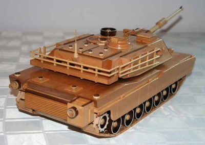 Sunia's wooden M1 Abrams tank.