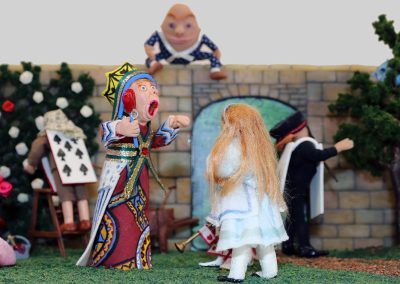 Sheila McKisic drew inspiration from Alice in Wonderland for this miniature, “The Queen’s Croquet Game.”