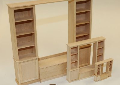 Like the hutch kits, SDMC also offers wooden kits for these bookcases in three different scales.