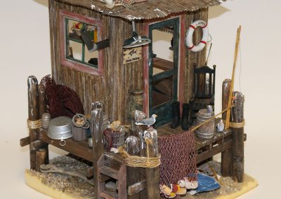 Jeannie Jesse’s miniature, “Fishing Shack” was built at 1/12 scale.