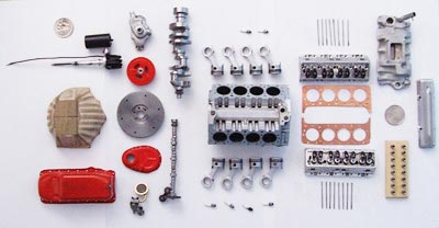 All of the components for Jim’s 1/6 scale Chevy V-8.