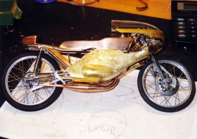 The unfinished Derbi motorcycle before painting.