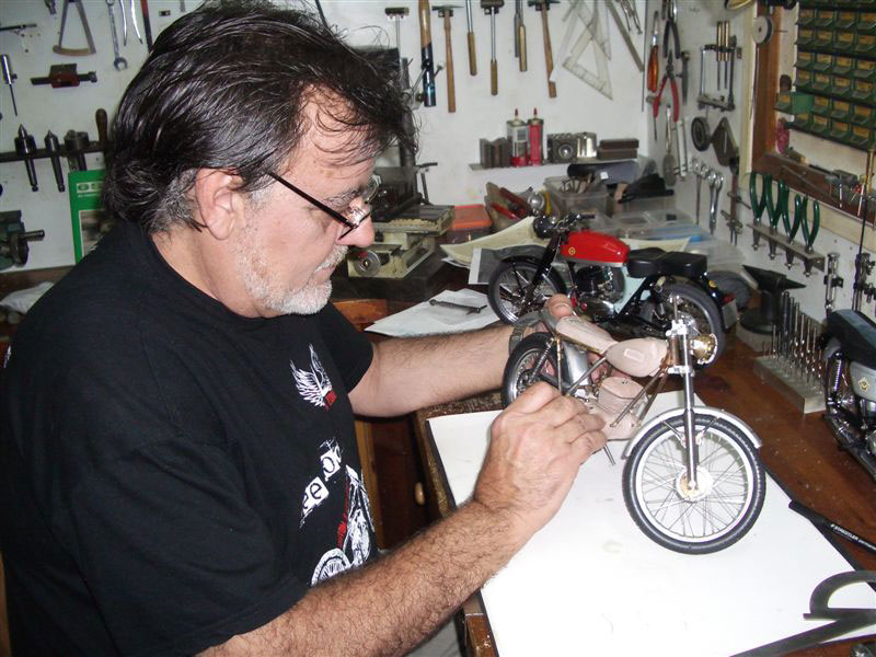 Pere at work on his 1/5 scale OSSA 250 trial bike.