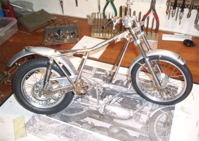 Early work on the scale model trial bike.