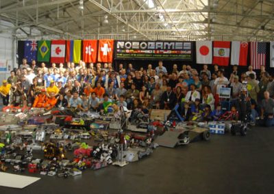 This photo shows all of the competitors and their robots at the 2006 RoboGames.