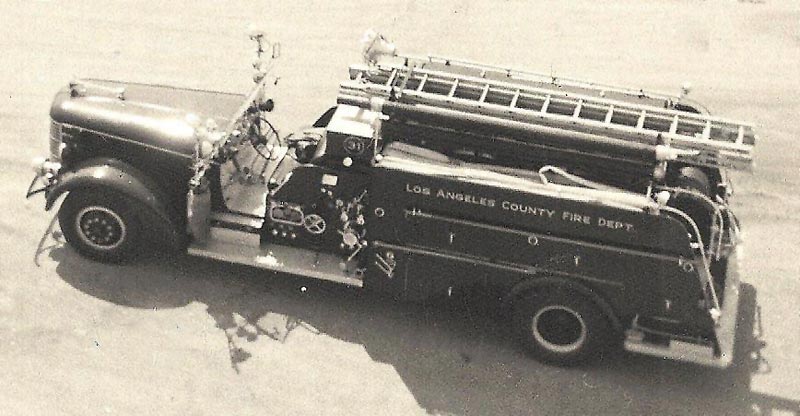 A black and white photo of the original 1940 American LaFrance from which Tom’s model was patterned