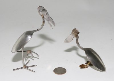Birk expressed his artistic side with these small sculptures of birds made from silver spoons.