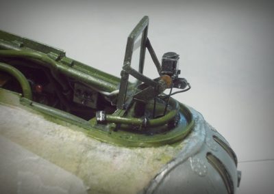 The completed gun sight attached to the unfinished tail turret.