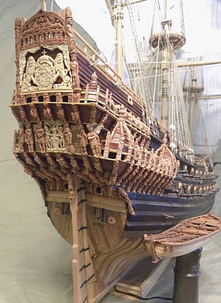 A view of the stern on Clayton's 1/50 scale Vasa.