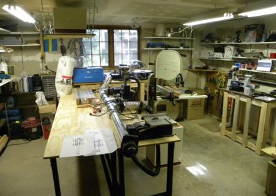 Clayton's well-equipped woodshop.