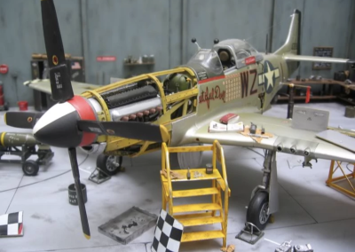 Martin's 1/24 scale P-51D under repair in the scale hangar.