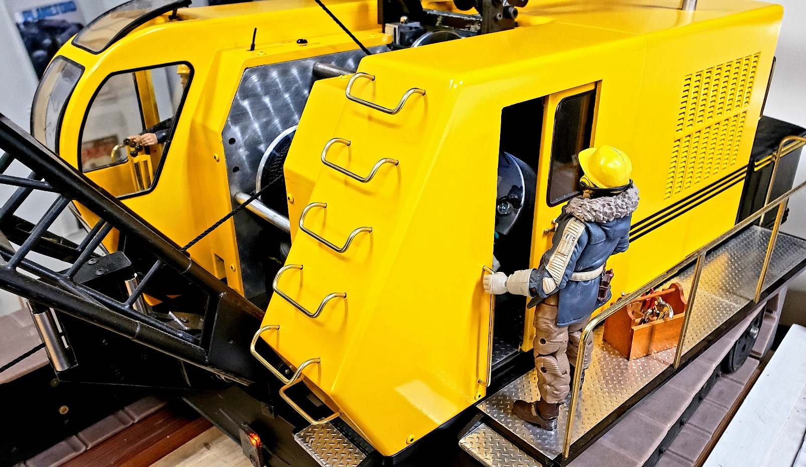 A close-up of the model crane cab. 