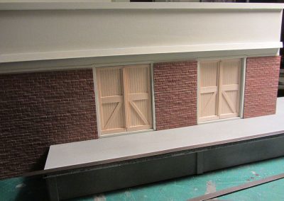 A close-up detail of the loading dock for Michael’s model Coldspot freight depot.