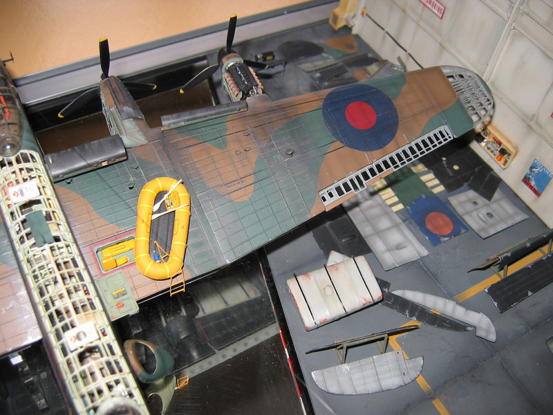 A close-up reveals more details in the 1/72 scale Lancaster model. 