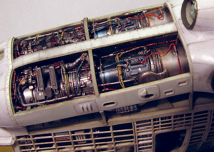 A close-up of the engine compartment early in the Mi-6 build.