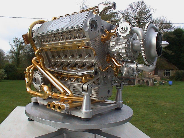 A left side view of Clen's assembled model Deltic engine. 