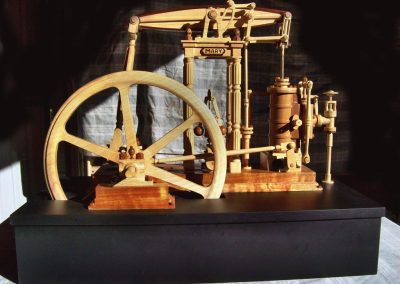 This wooden walking beam steam engine is named Mary.