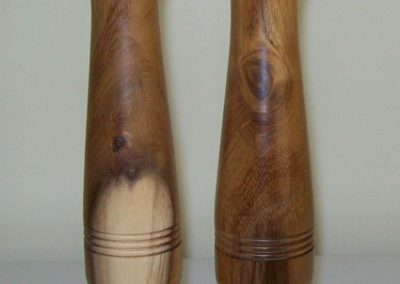 These 14" tall salt and pepper mills were turned from Acacia.