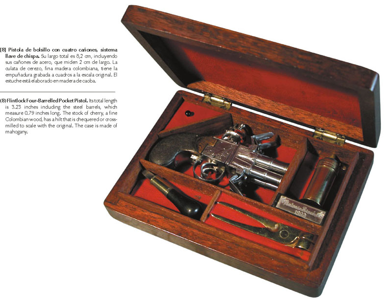 A miniature flintlock four-barreled pocket pistol. 
