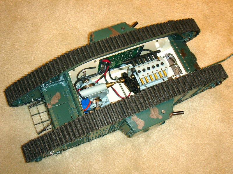 The underside of the model British MK IV battle tank.