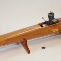 The Super Cyclone wooden tether boat.