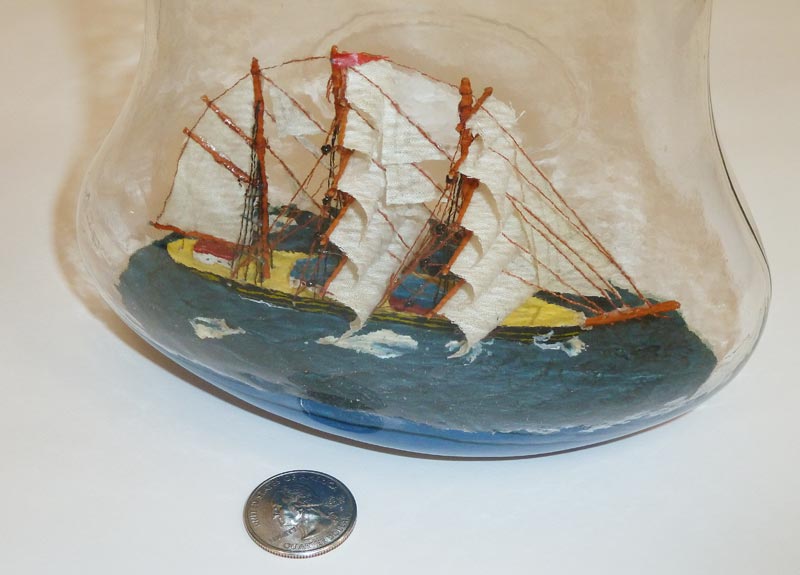 A model sailing ship in a bottle. 