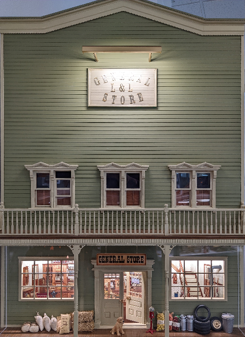 Loren Scheer's fully furnished L&L General Store dollhouse.
