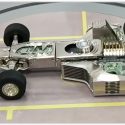 A unique Western Digital Formula 1 race car built using different types of hard drives. 
