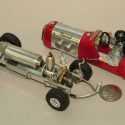 Scotty Hewitt’s miniature red #7 vintage race car, which is powered by CO2.