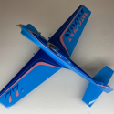 This is a blue Formula 1 pylon racer model aircraft #77C, N726M with engine and propeller. 