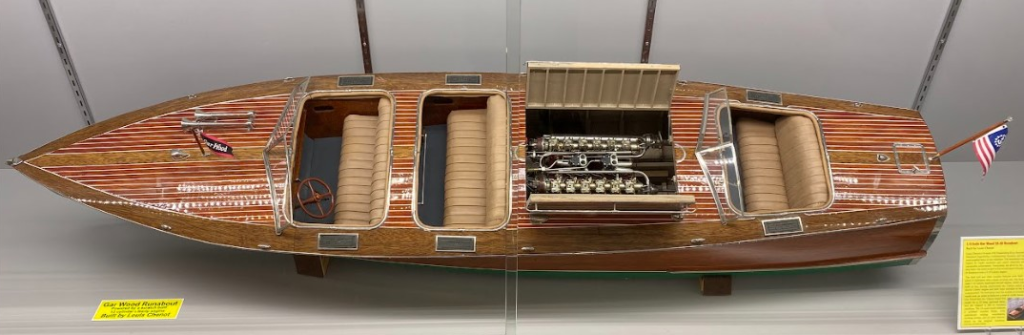 A full view of the 1/6 scale Gar Wood runabout. 