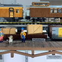 This wooden station freight loading ramp was built at G-scale for a model locomotive scene.