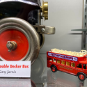 This tiny double decker bus model is on display alongside Gary Jarvis’ much larger Erector Set double decker bus.