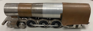 This is a partially completed metal locomotive model that Rudy Kouhoupt was in the process of building.